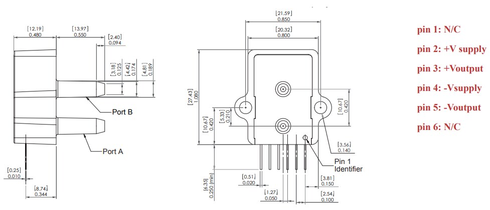 Mechanical Drawing - Amphenol All Sensors AXCX Prime-Grade Millivolt Output Pressure Sensors